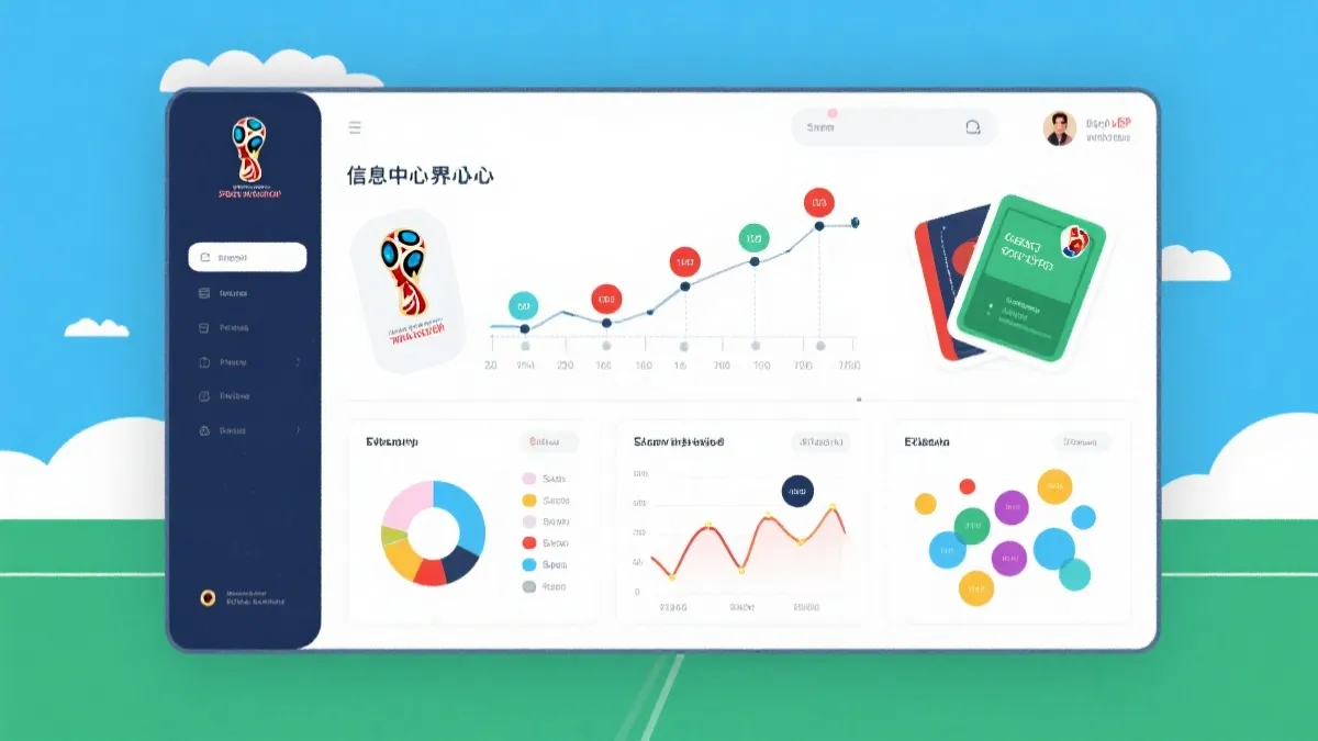 世界杯主题的信息中枢界面概念图：比分、战报、数据、讨论聚合在同一屏幕